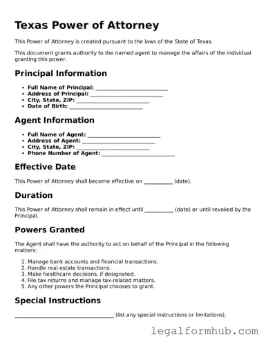 Free  Power of Attorney Template for Texas