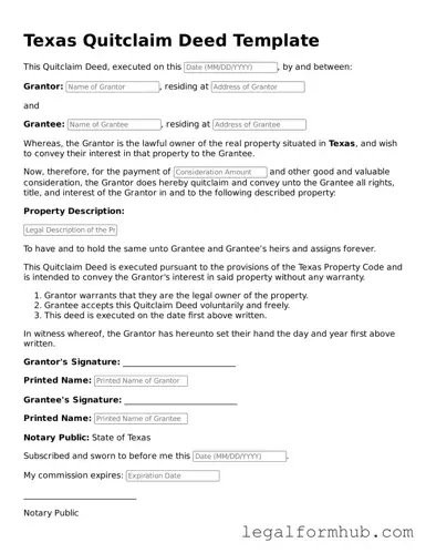 Free  Quitclaim Deed Template for Texas