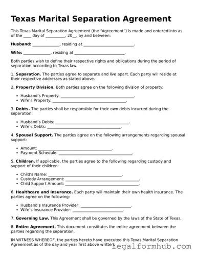 Free  Marital Separation Agreement Template for Texas