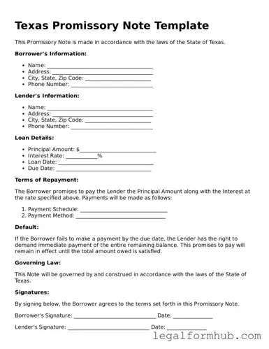 Free  Promissory Note Template for Texas