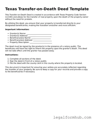 Free  Transfer-on-Death Deed Template for Texas