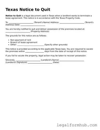 Free  Notice to Quit Template for Texas