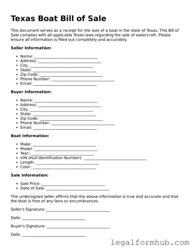 Free  Boat Bill of Sale Template for Texas