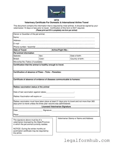 Fill Your Veterinary Certificate Travel Form
