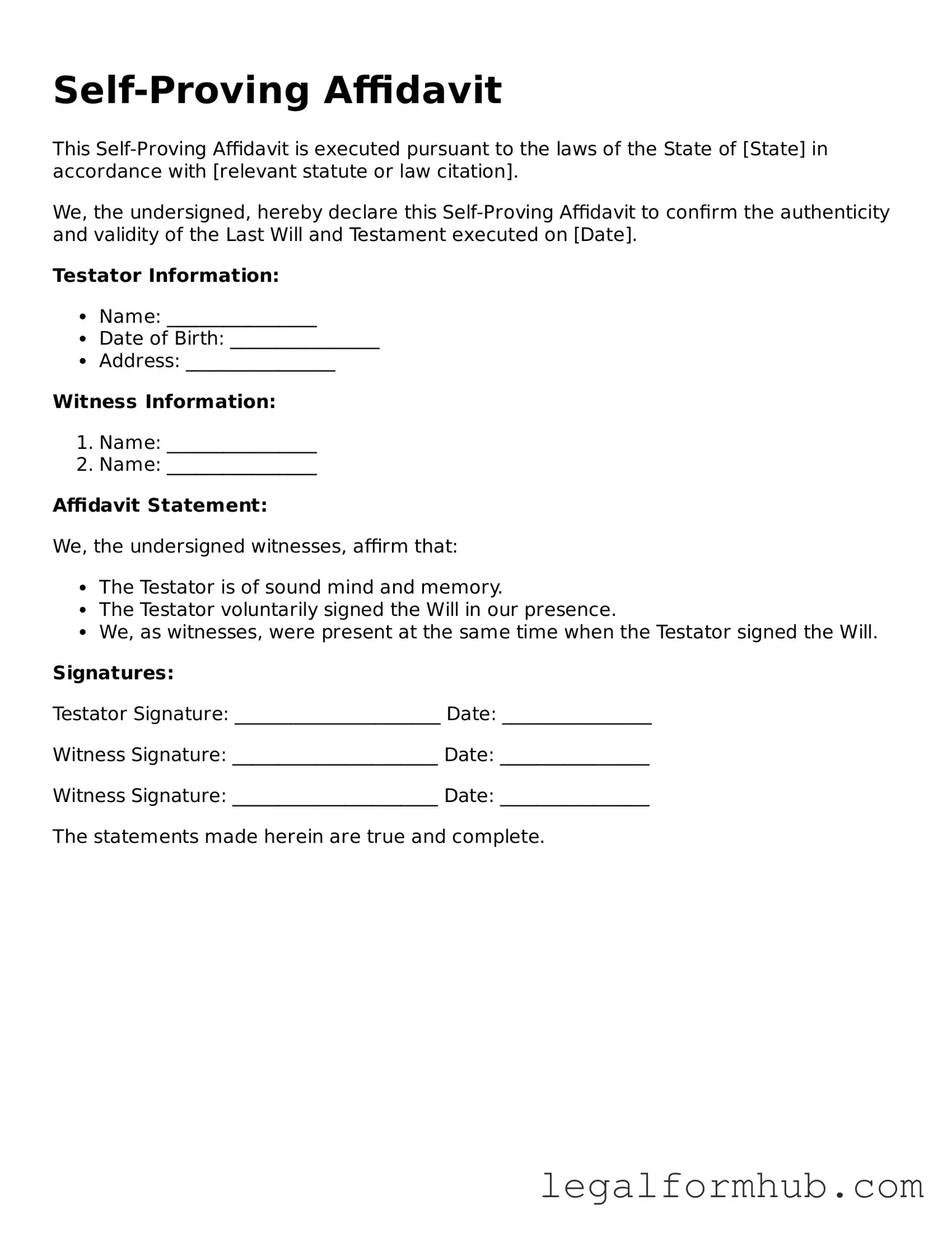 Printable Self-Proving Affidavit Document