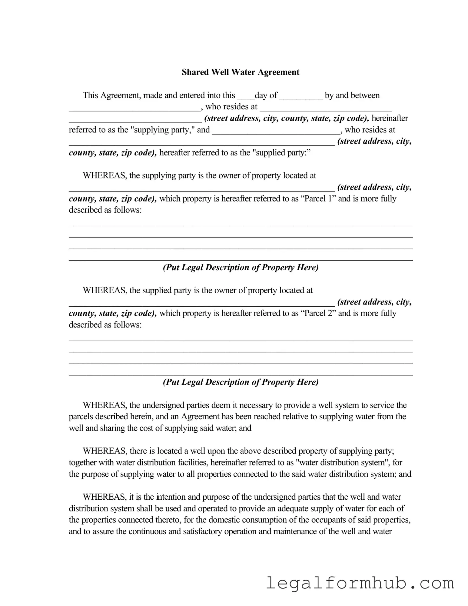 Fill Your Shared Well Agreement Form