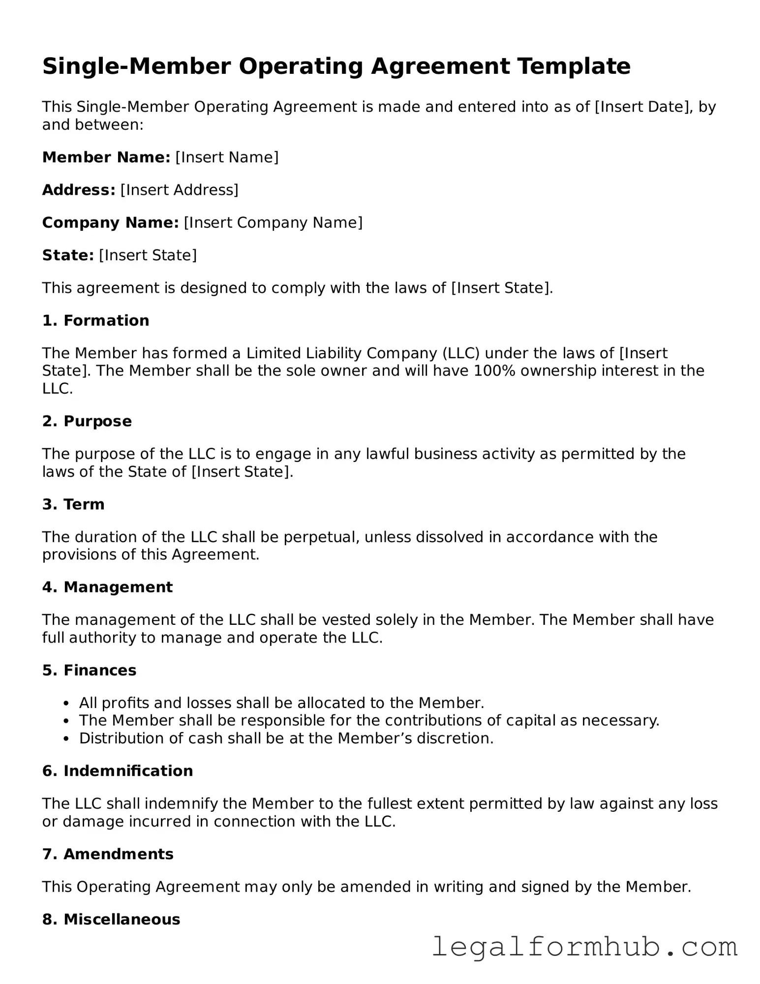 Printable Single-Member Operating Agreement Document