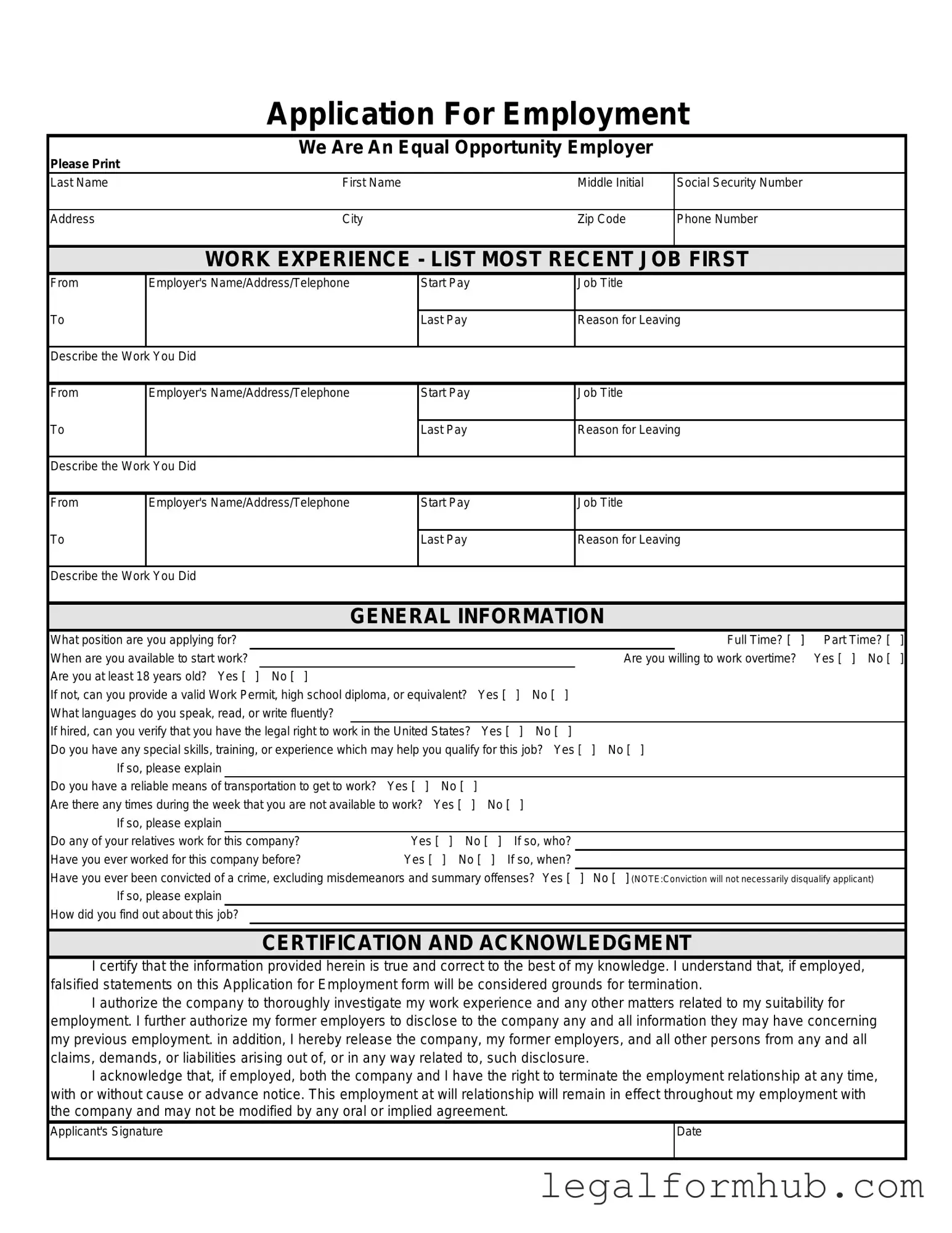 Fill Your Spanish Application Employment Form