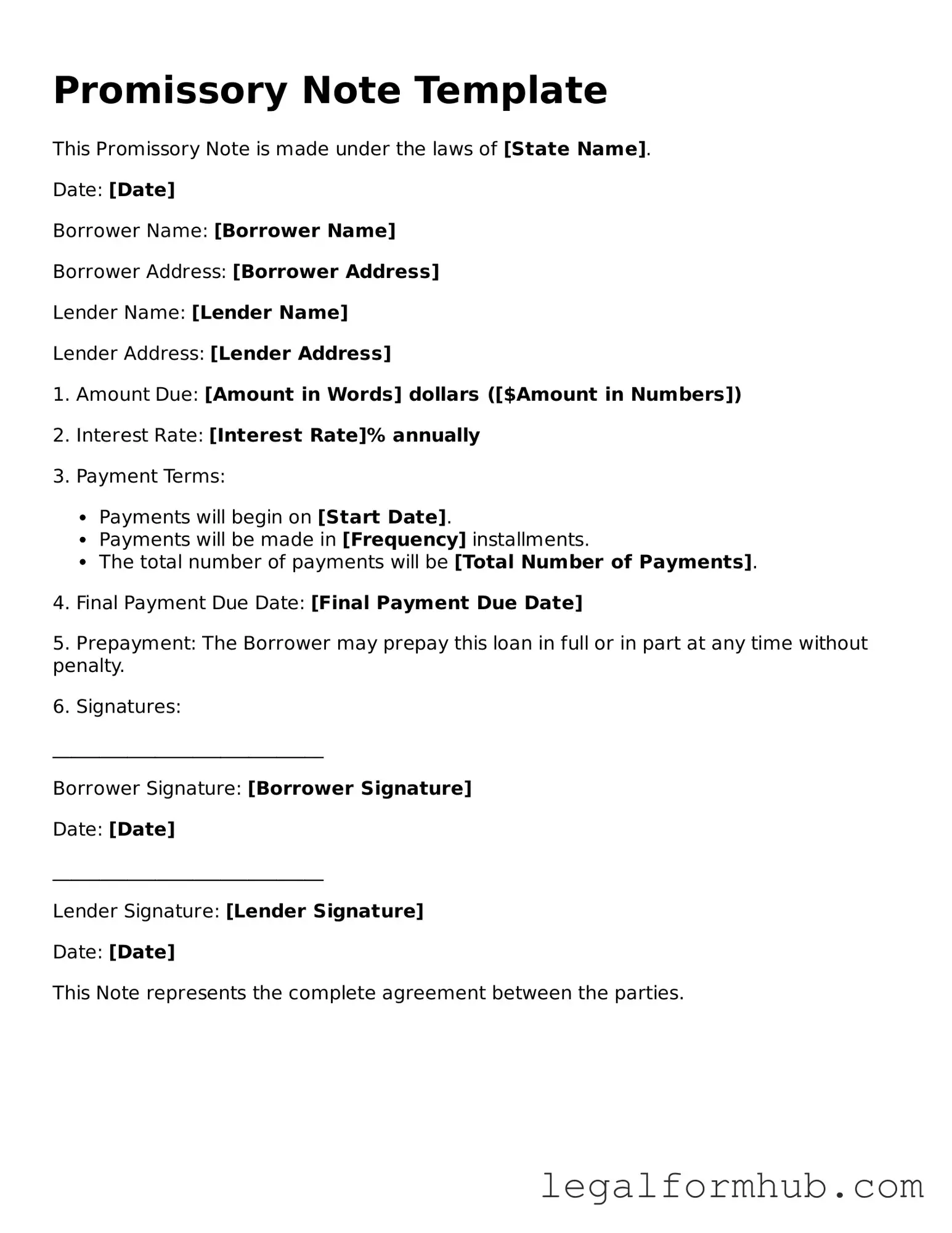 Printable Promissory Note Document
