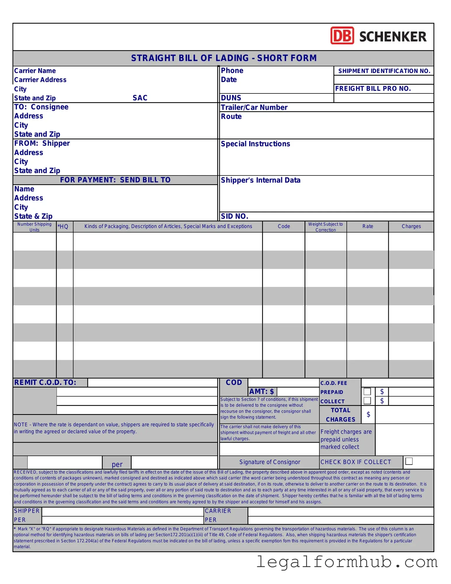 Fill Your Straight Bill Of Lading Form