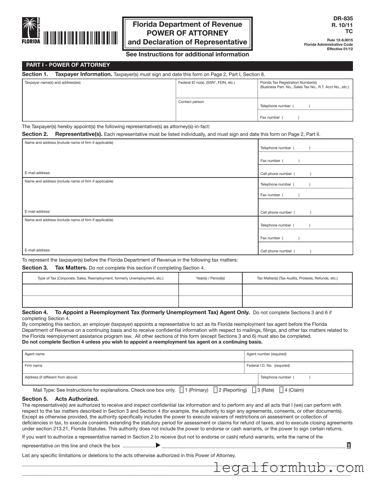 Fill Your Tax POA dr 835 Form