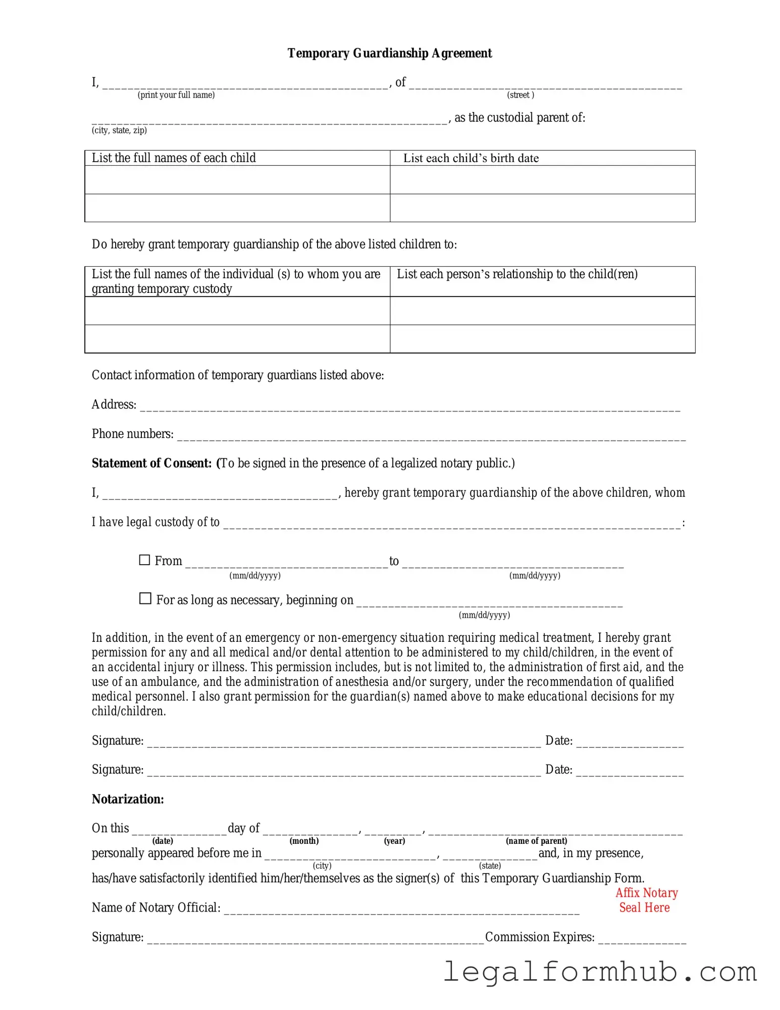 Fill Your Temporary Custody Form