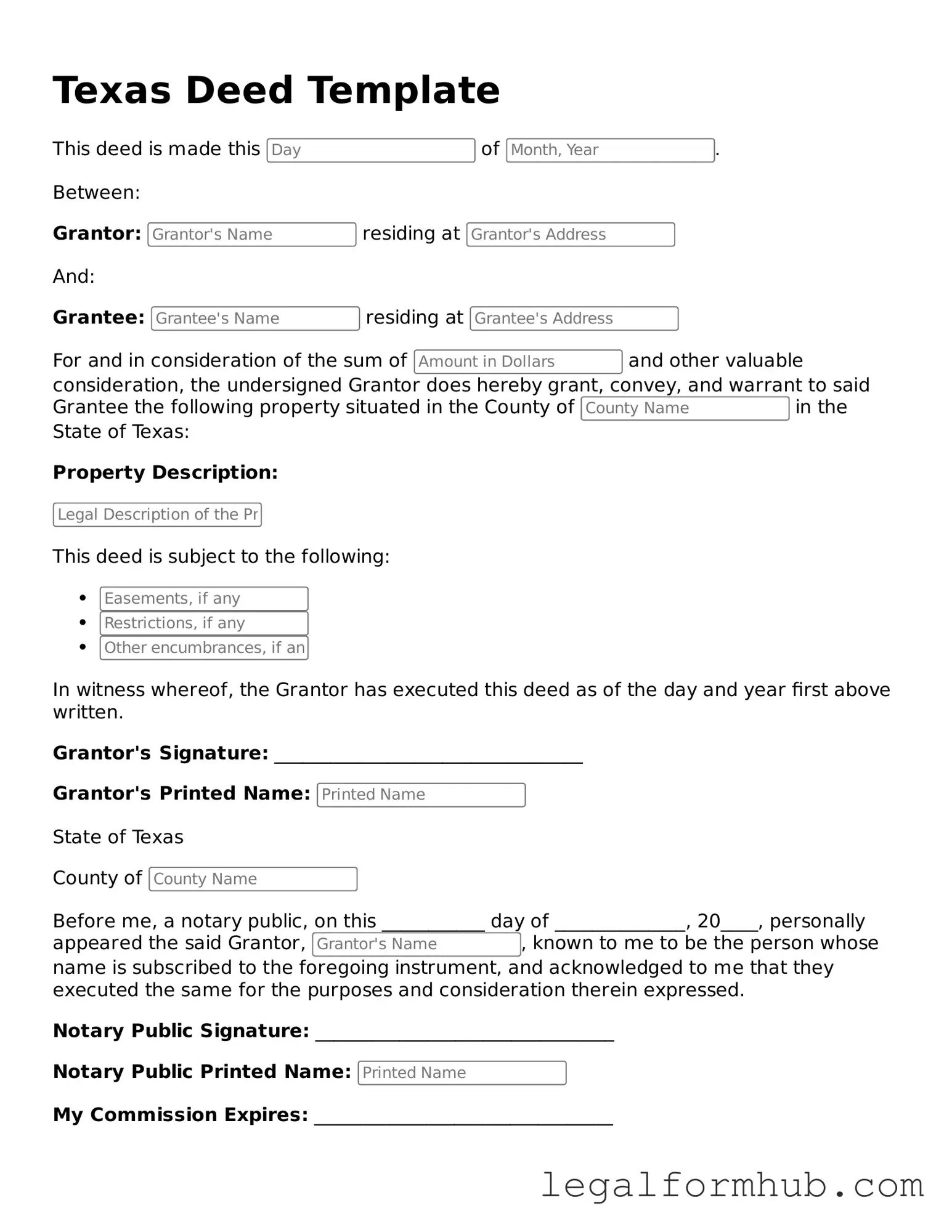 Free  Deed Template for Texas