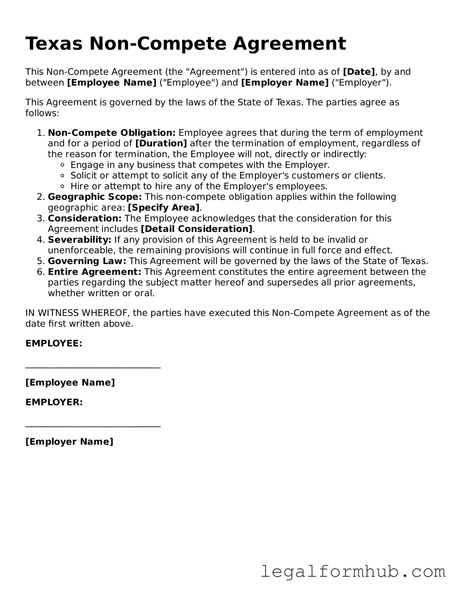 Free Non-compete Agreement Template for Texas