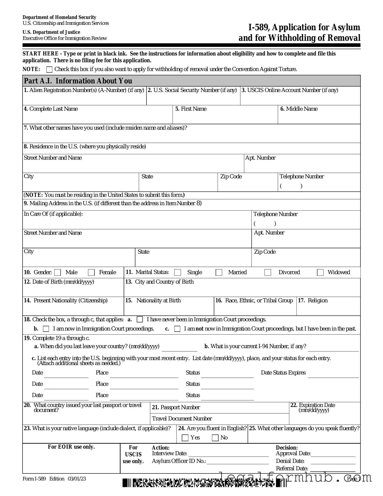 Fill Your USCIS I-589 Form