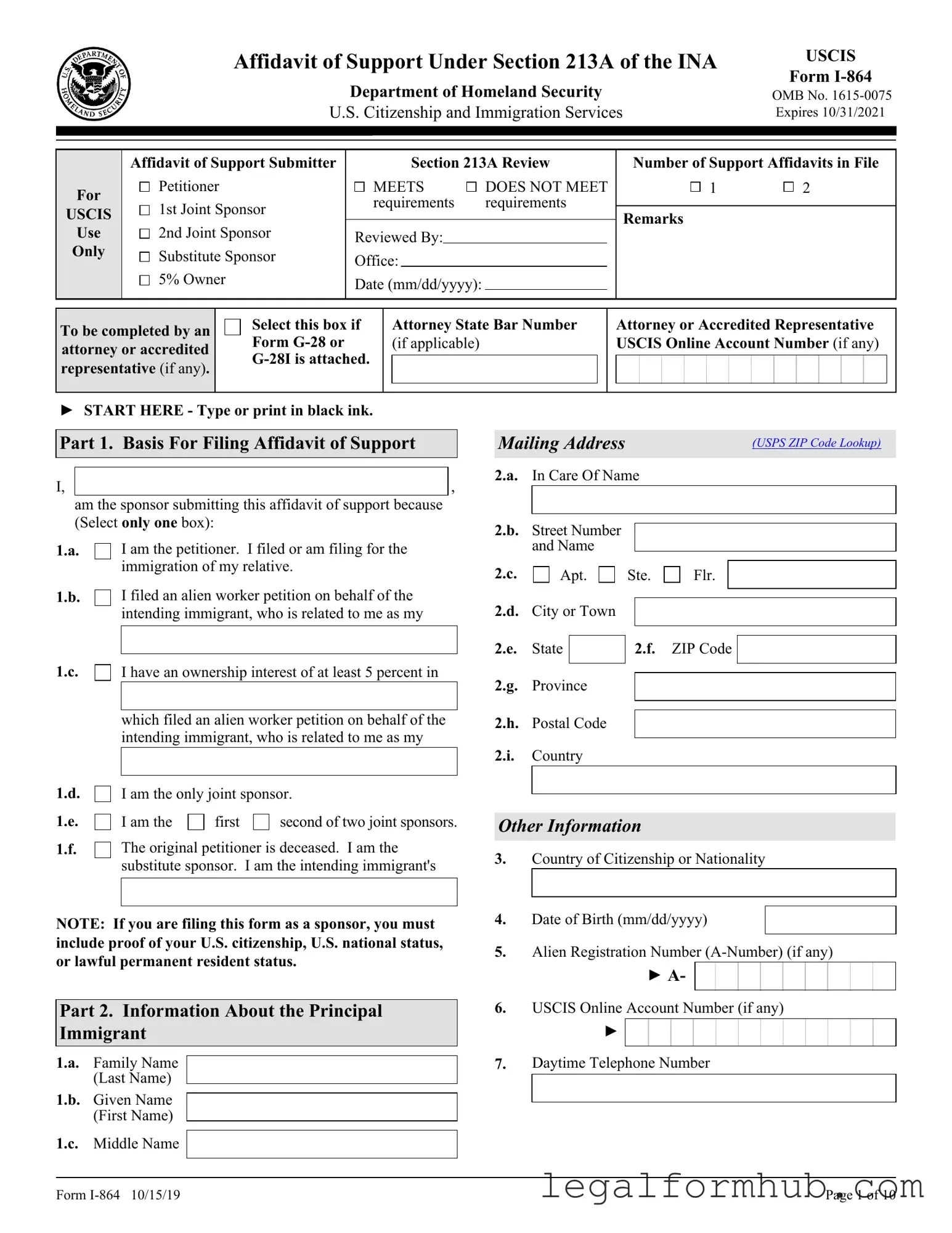 Fill Your USCIS I-864 Form