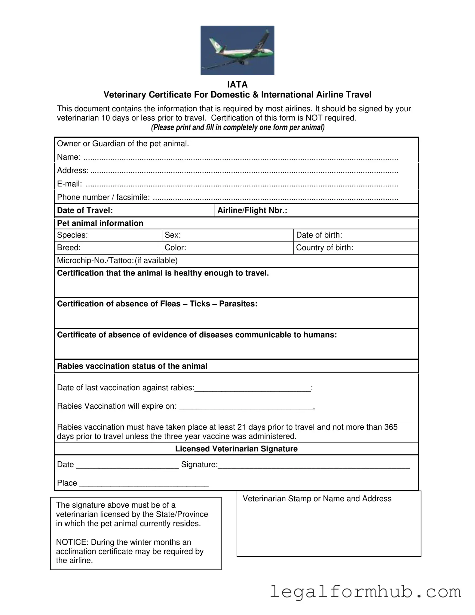 Fill Your Veterinary Certificate Travel Form