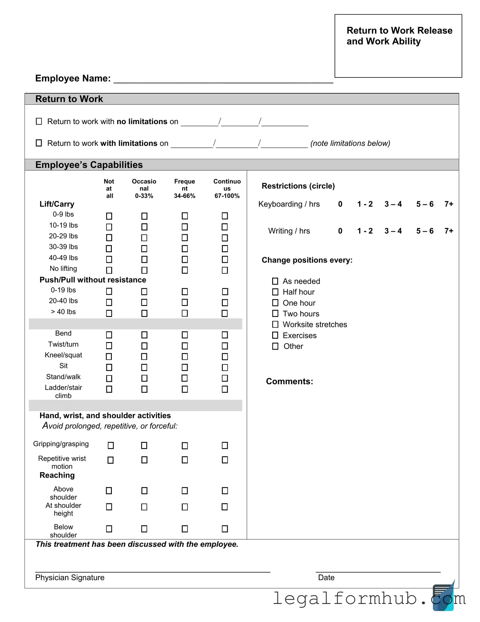 Fill Your Work Release Form
